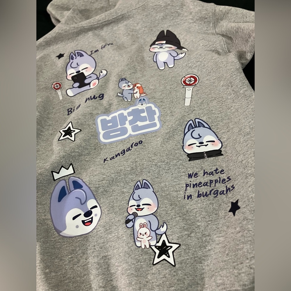 Kids Stray Kids Bang Chan Kangaroo Wolf Chan Biased Gray Oversized Zip Hoodie